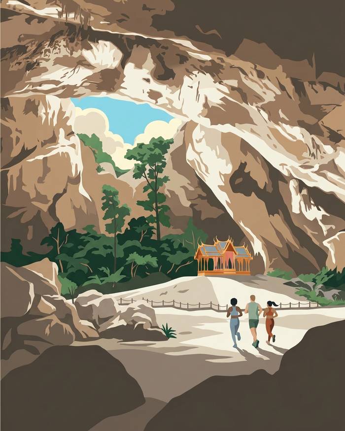Runners approaching Phraya Nakhon Cave, Thailand